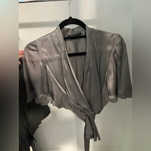 BCBG Maxazria Grey Wrap Blouse